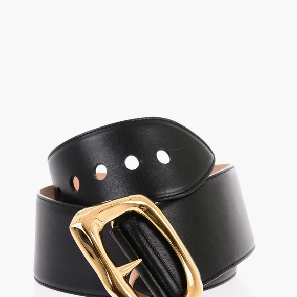 Alexander McQueen Molten-Effect High Waist Leather Belt in Black (EU 80) main image 5